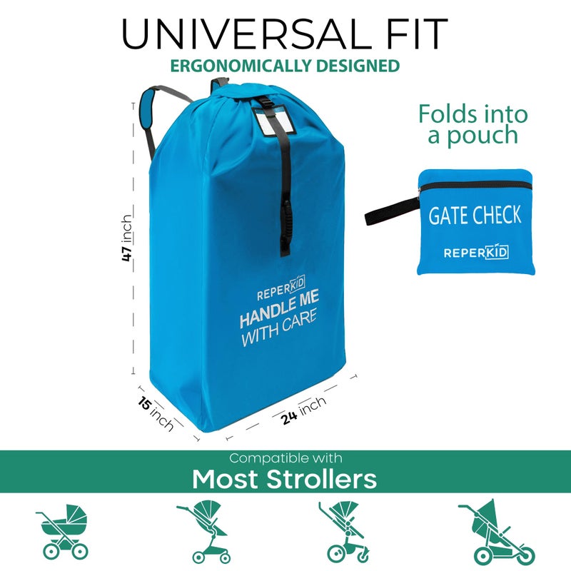 reperkid Large Stroller Bag for Airplane Travel, Blue, 47" H x 24" W x 15" D, Fits Most Large, Single, Double, Jogging Strollers - Premium Waterproof Cover, Adjustable Shoulder Straps - Image 5